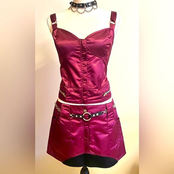 Vintage Lip Service Burgundy Skirt with Cargo Pockets & Top Set SZ Large - Picture 1 of 11